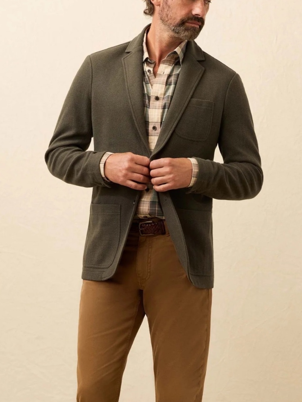 Faherty Inlet Knit Tweed Blazer Men's Small Olive Lake Herringbone